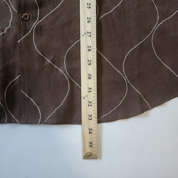 Vintage Genelli Button Shirt Men XL Brown 100 Silk Retro Sopranos 90s Wave Boho - Picture 8 of 11